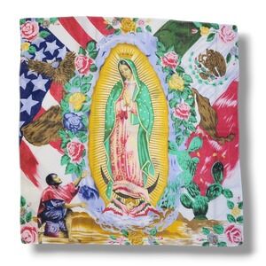 Vintage Blessed Our Lady of Guadalupe Square Bandanna Handkerchief 22" x 22"